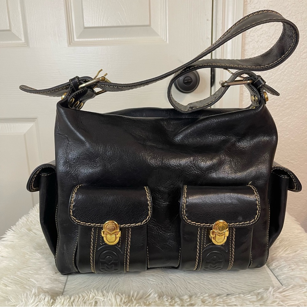 Marino Orlandi Black Shoulder Bag with 4 Exterior Pockets